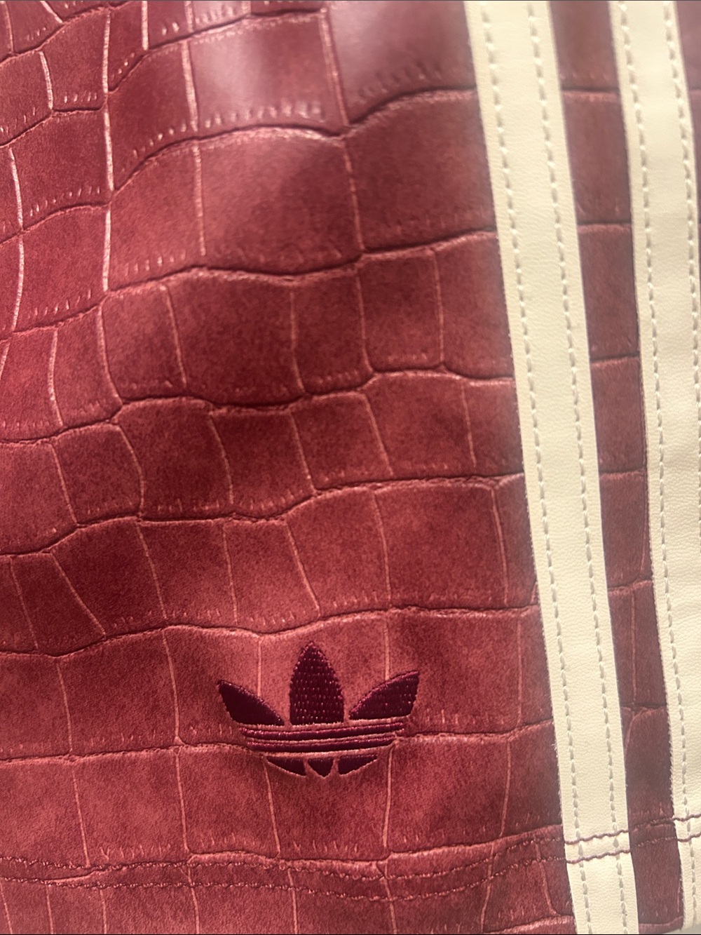 adidas Burgundy Croc-Embossed Mini Skirt with White Side Stripes - Picture 4 of 5